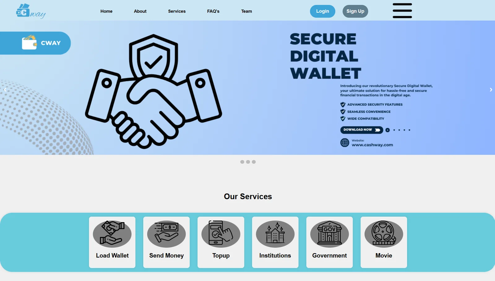 Cashway digital wallet landing page